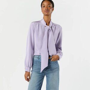 ANN MASHBURN Women's Tie-Neck Blouse Size XS In Lavender Silk Crepe de Chine
